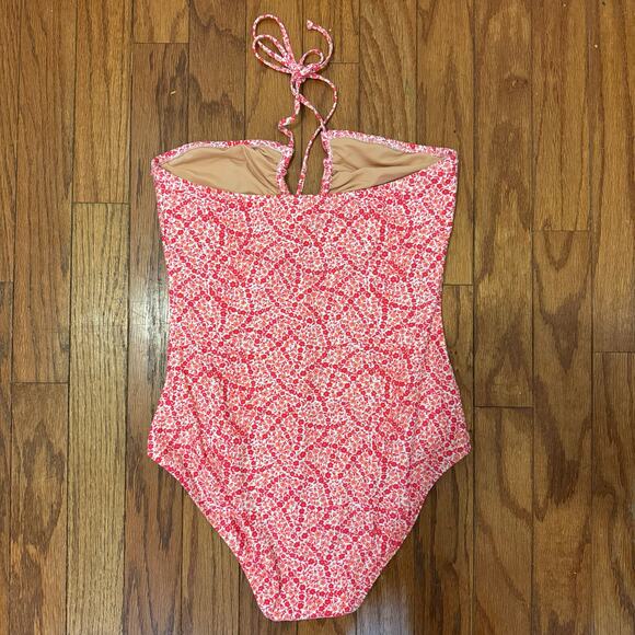 J. Crew ruched keyhole plunge ditsy floral print one piece halter swim suit‎ L - Picture 10 of 10
